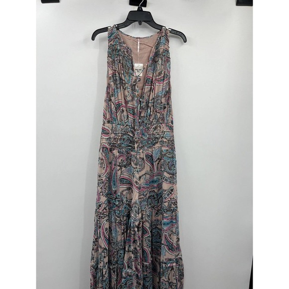 Free People Gold Dust Tie Metallic Printed Wide Leg  Jumpsuit - Picture 3 of 10